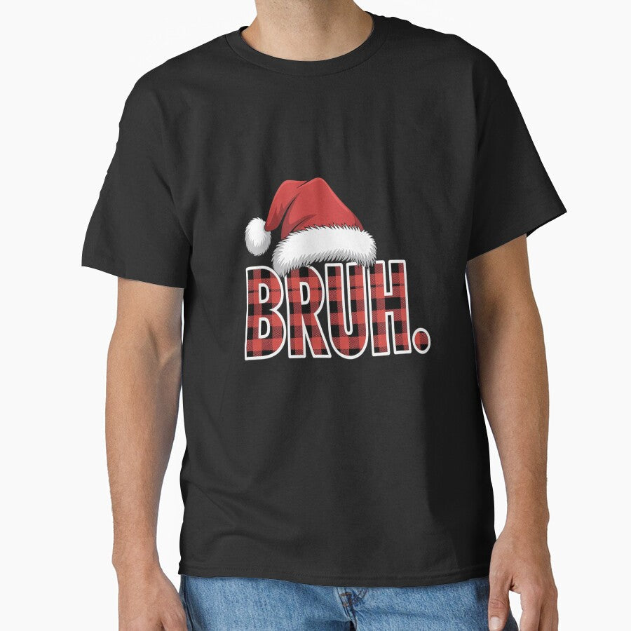 Bruh Christmas Plaid Santa Hat Holiday Humor Xmas by - Adult & Kids T-Shirts, Sweatshirts & Hoodies apparel design preview 1