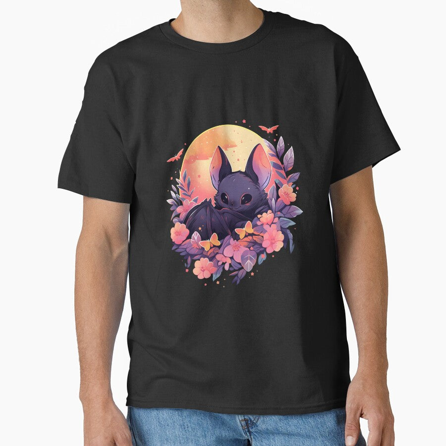Adorable Bat Poking Head from Fall Flowers by - Adult & Kids T-Shirts, Sweatshirts & Hoodies apparel design preview 1