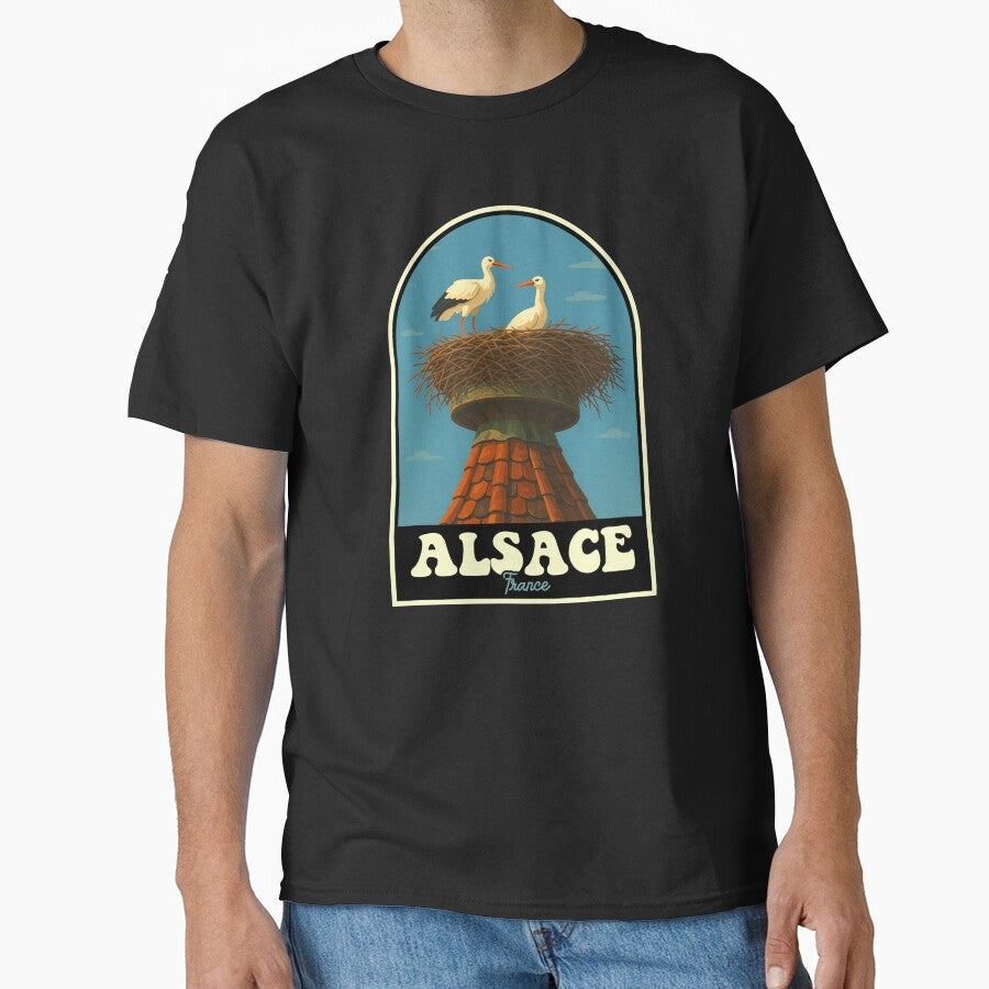 Alsace France Storks Vintage Travel Design by - Adult & Kids T-Shirts, Sweatshirts & Hoodies apparel design preview 1