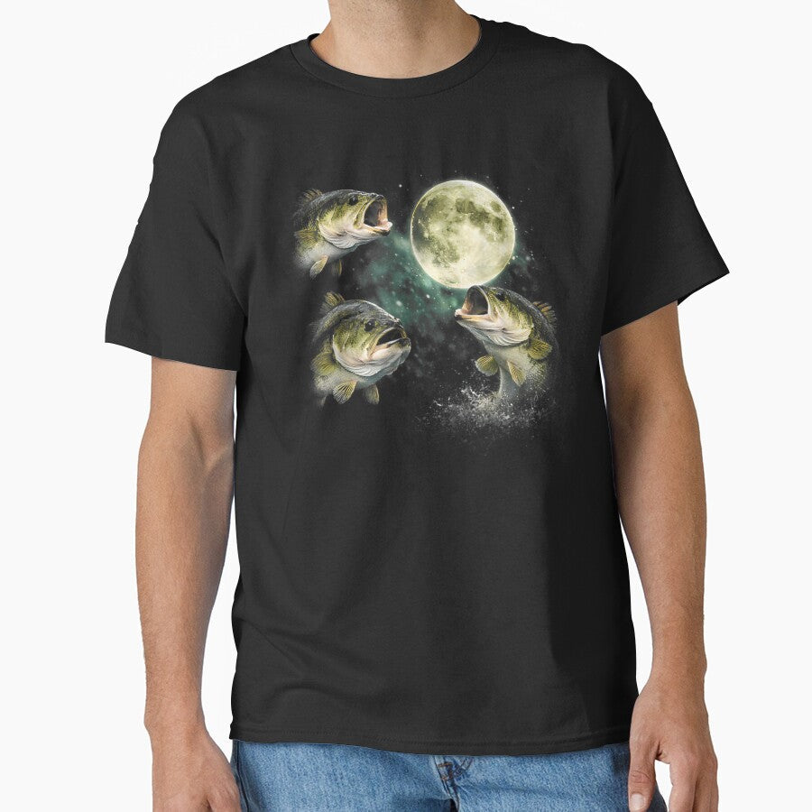 Bass Fish Howling to The Moon by Joneneee - Adult & Kids T-Shirts, Sweatshirts & Hoodies apparel design preview 1
