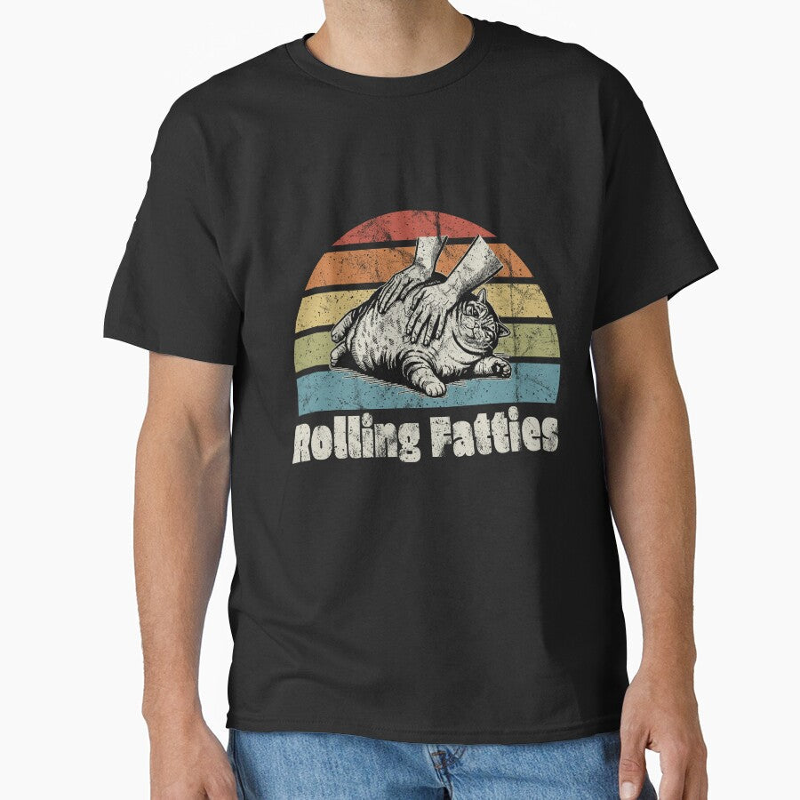 Cat Rolling Fatties Classic Vintage Distressed Sunset - Adult & Kids T-Shirts, Sweatshirts & Hoodies apparel design preview 1
