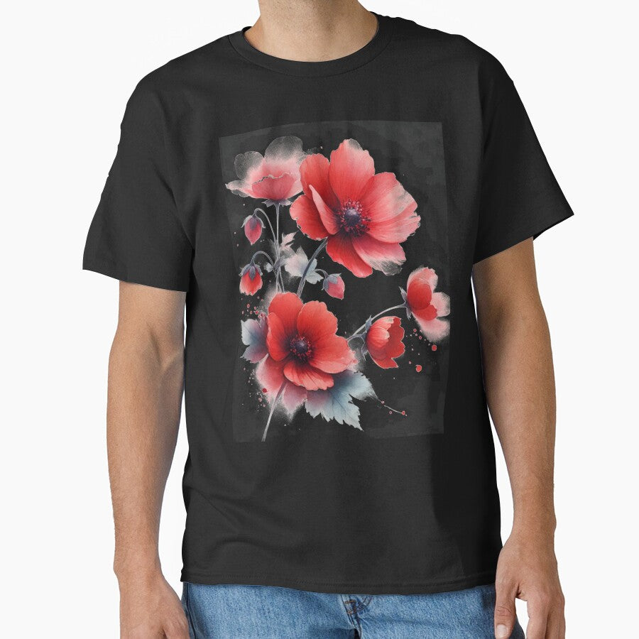 Red Poppies Flowers watercolor by Monika Howarth - Adult & Kids T-Shirts, Sweatshirts & Hoodies apparel design preview 1