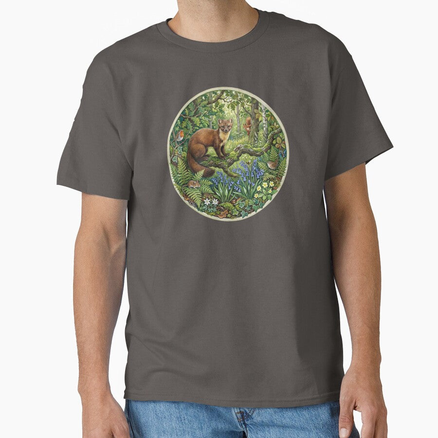 Classic British Pine Marten Woodland Scene by - Adult & Kids T-Shirts, Sweatshirts & Hoodies apparel design preview 1