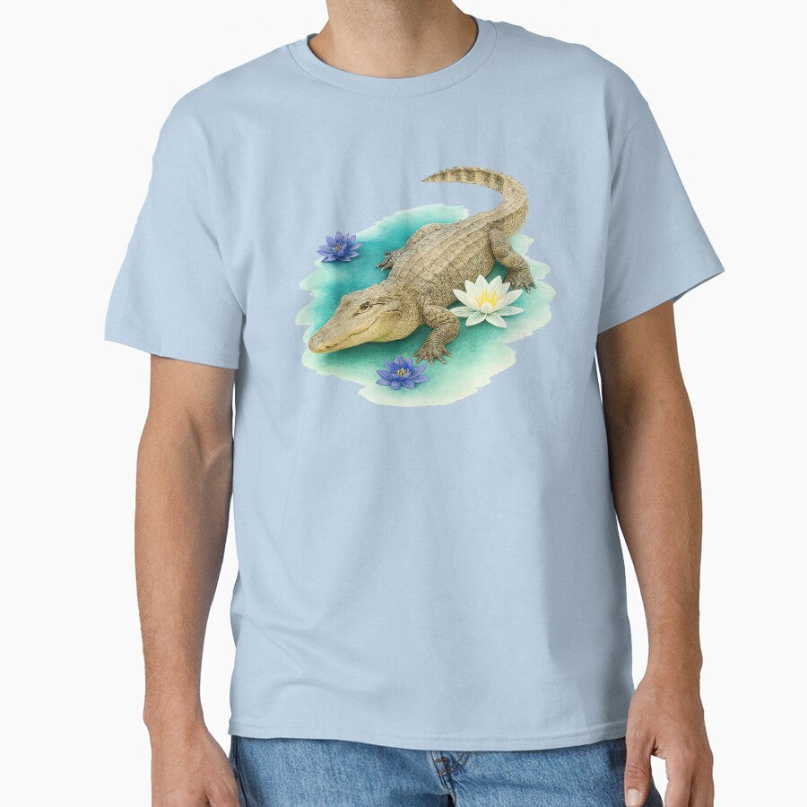 Crocodile in the water, realistic style and painting - Adult & Kids T-Shirts, Sweatshirts & Hoodies apparel design preview 1