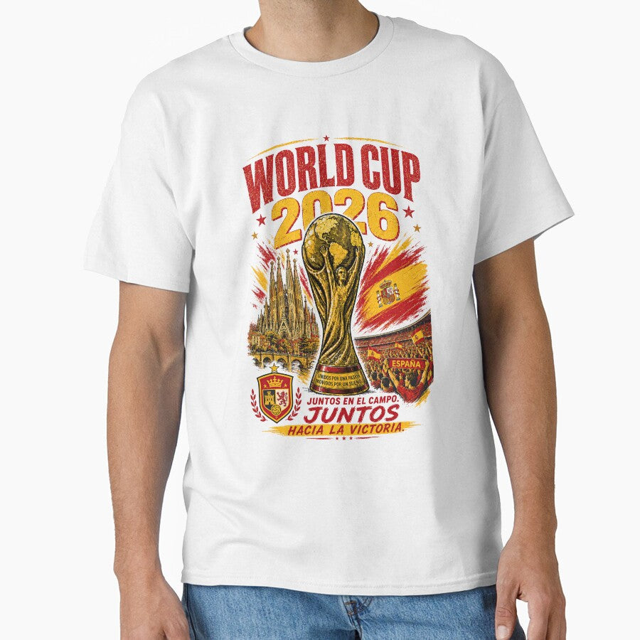 Spain 2026 Football Trophy Vintage Poster by Arabic - Adult & Kids T-Shirts, Sweatshirts & Hoodies apparel design preview 1
