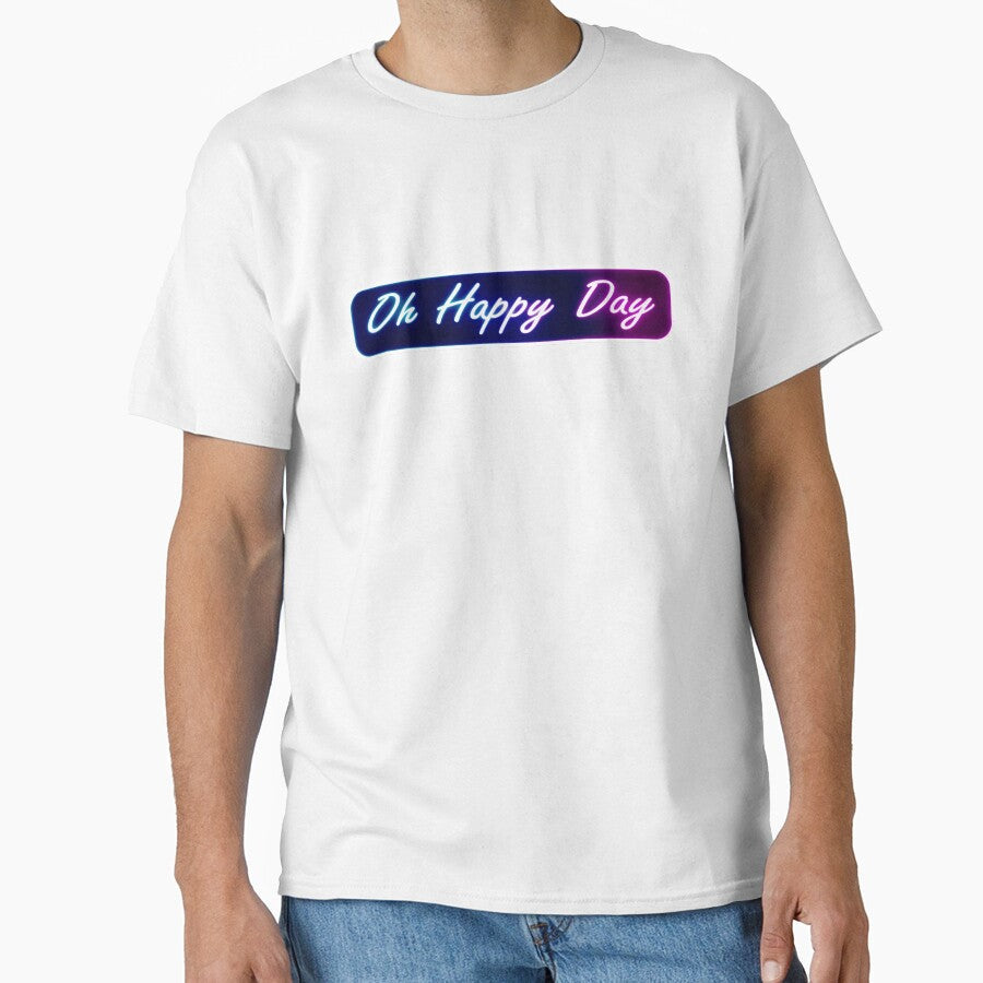 Neon "Oh Happy Day" Typography Design by - Adult & Kids T-Shirts, Sweatshirts & Hoodies apparel design preview 1
