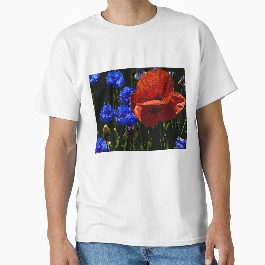 Blue and red flowers Сolor print by artdragongift 15 - Adult & Kids T-Shirts, Sweatshirts & Hoodies apparel design preview 1