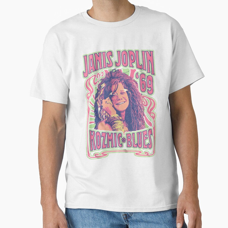 Blues Frame Janis Joplin Retro Rainbow Portrait - Adult & Kids T-Shirts, Sweatshirts & Hoodies apparel design preview 1