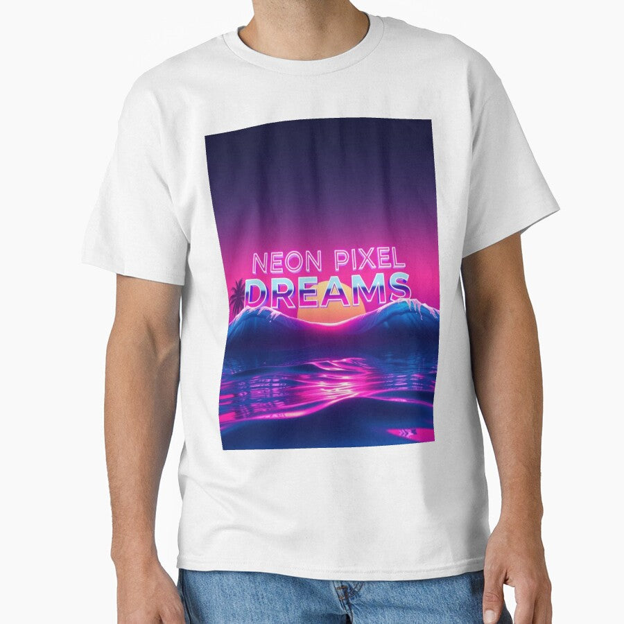 Neon Pixel Dreams Ocean Vaporwave Aesthetic by - Adult & Kids T-Shirts, Sweatshirts & Hoodies apparel design preview 1