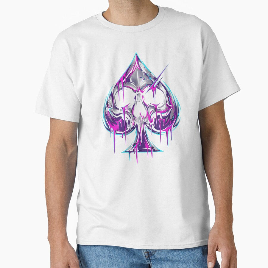 Ace of Spades Cyberpunk Neon Glitch Skull 2026 by - Adult & Kids T-Shirts, Sweatshirts & Hoodies apparel design preview 1