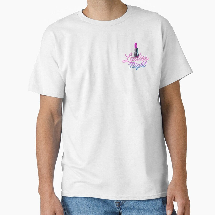 Neon "Ladies Night" Text Art with Lipstick Retro 80s - Adult & Kids T-Shirts, Sweatshirts & Hoodies apparel design preview 1
