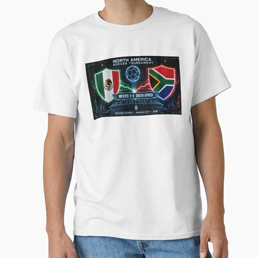 Mexico vs South Africa Soccer Match Neon Artwork by - Adult & Kids T-Shirts, Sweatshirts & Hoodies apparel design preview 1