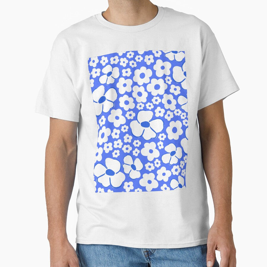 Big cute florals bright blue danish style flowers - Adult & Kids T-Shirts, Sweatshirts & Hoodies apparel design preview 1