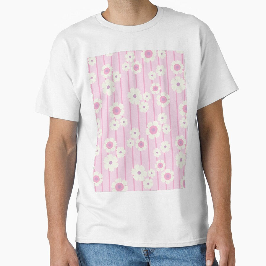 RETRO FLOWER STRIPES PASTEL PINK by blomastudios - Adult & Kids T-Shirts, Sweatshirts & Hoodies apparel design preview 1