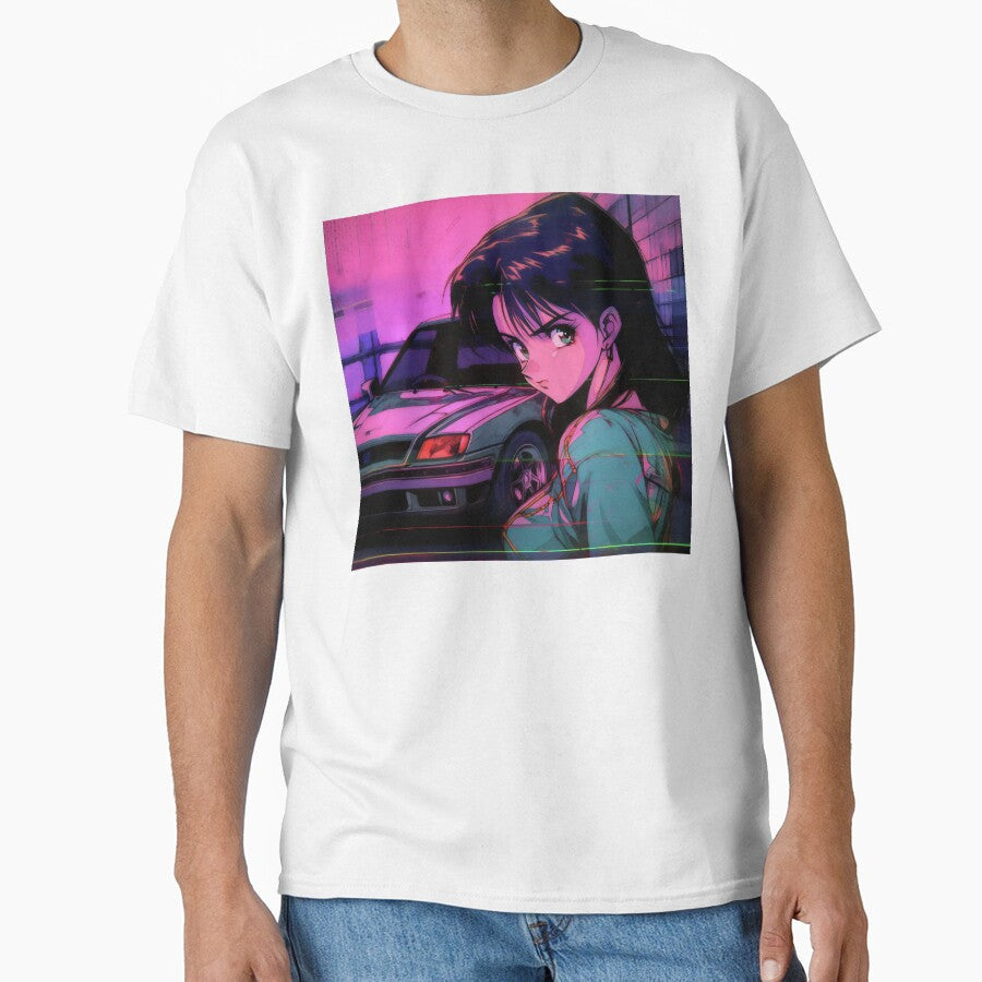 80s Anime Retro Girl Car Japanese Aesthetic Vaporwave - Adult & Kids T-Shirts, Sweatshirts & Hoodies apparel design preview 1
