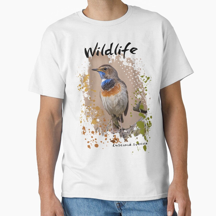 Wildlife Bluethroat on White by Green Bird Design - Adult & Kids T-Shirts, Sweatshirts & Hoodies apparel design preview 1