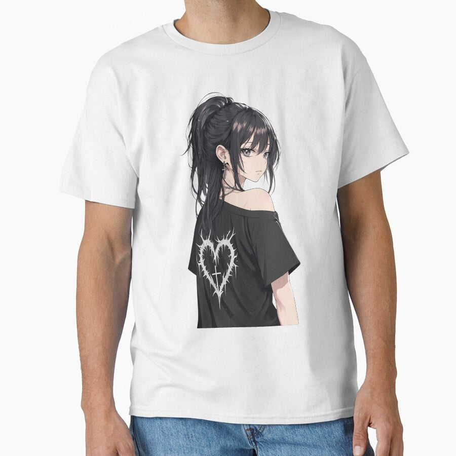 Goth Anime Girl with Barbed Wire Heart Grunge - Adult & Kids T-Shirts, Sweatshirts & Hoodies apparel design preview 1