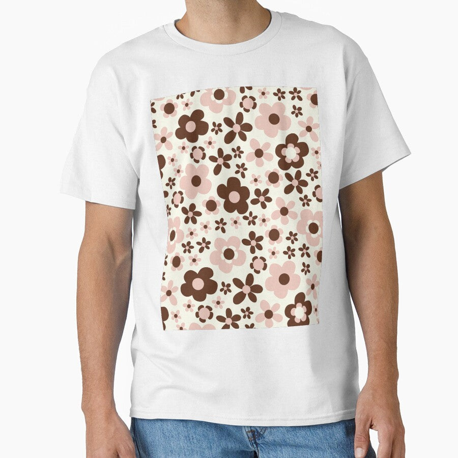 BROWN PEACH BOHO RETRO FLOWERS by blomastudios - Adult & Kids T-Shirts, Sweatshirts & Hoodies apparel design preview 1