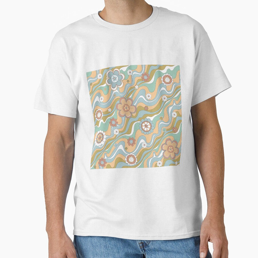 Retro floral swirl 70s pattern by ReneMagritteArt - Adult & Kids T-Shirts, Sweatshirts & Hoodies apparel design preview 1