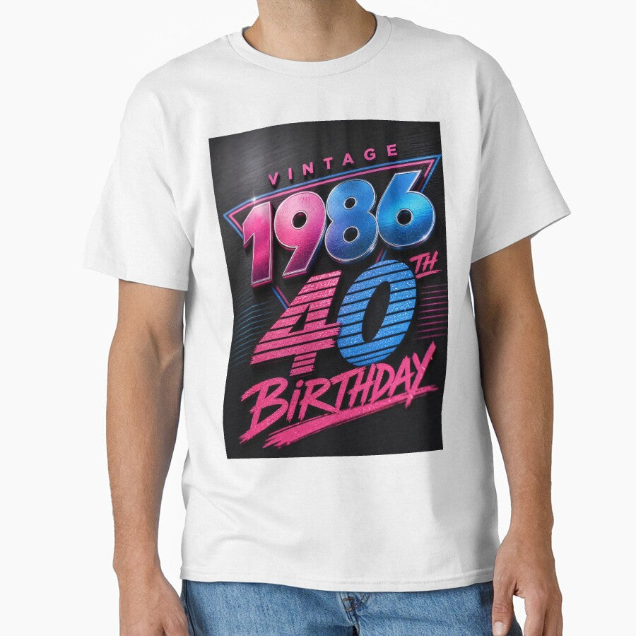 Retro 1986 40th Birthday Neon Glow 80s Geometric - Adult & Kids T-Shirts, Sweatshirts & Hoodies apparel design preview 1