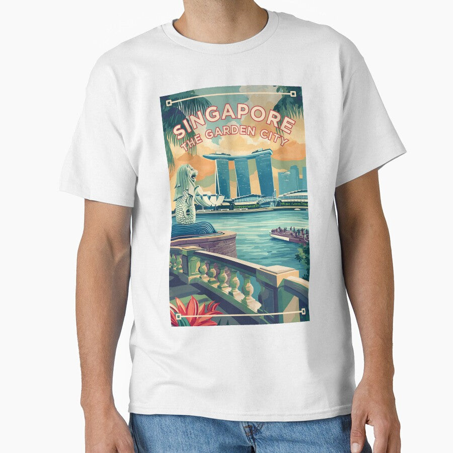 SINGAPORE Retro-Style World Travel Poster by - Adult & Kids T-Shirts, Sweatshirts & Hoodies apparel design preview 1