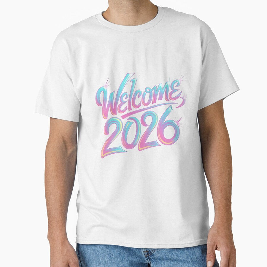 Welcome 2026 Neon Typography Retro Gradient Design by - Adult & Kids T-Shirts, Sweatshirts & Hoodies apparel design preview 1