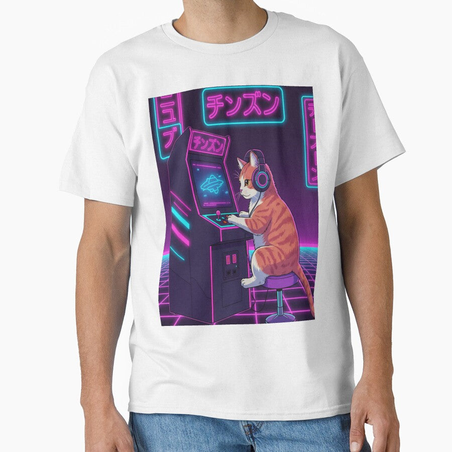 Synthwave Arcade Cat Retro 90s Anime by - Adult & Kids T-Shirts, Sweatshirts & Hoodies apparel design preview 1