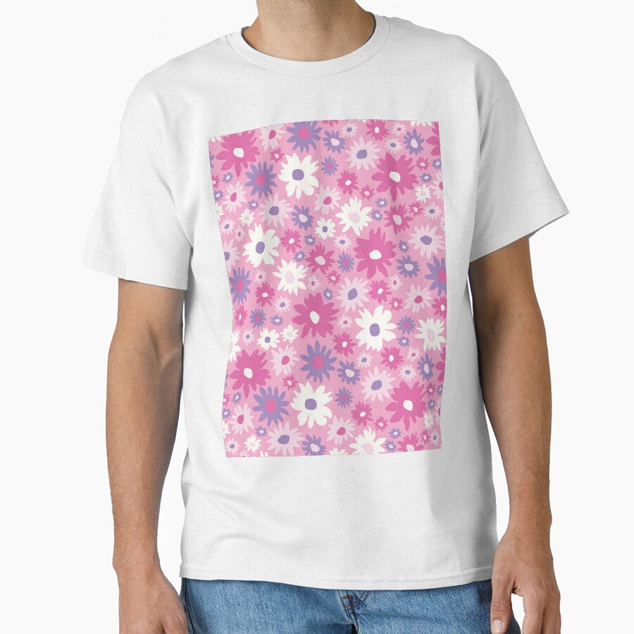 RETRO GROOVY AND FUN FLOWERS PINK by blomastudios - Adult & Kids T-Shirts, Sweatshirts & Hoodies apparel design preview 1