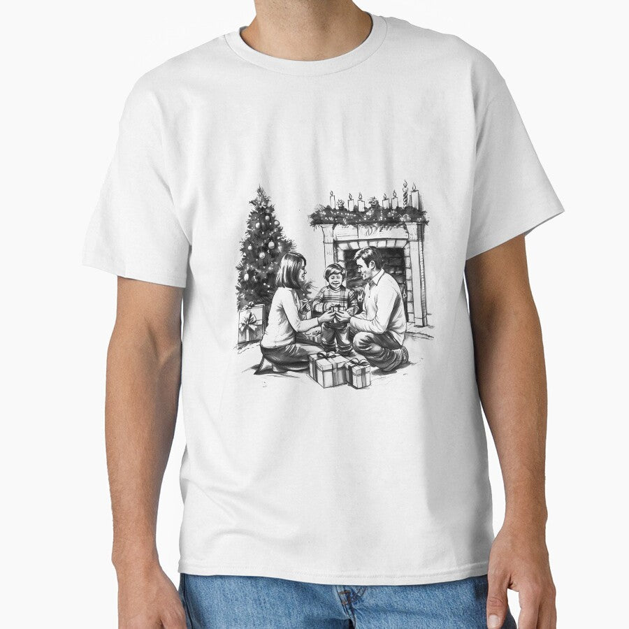 Cozy Family Christmas Morning Black and White Holiday - Adult & Kids T-Shirts, Sweatshirts & Hoodies apparel design preview 1