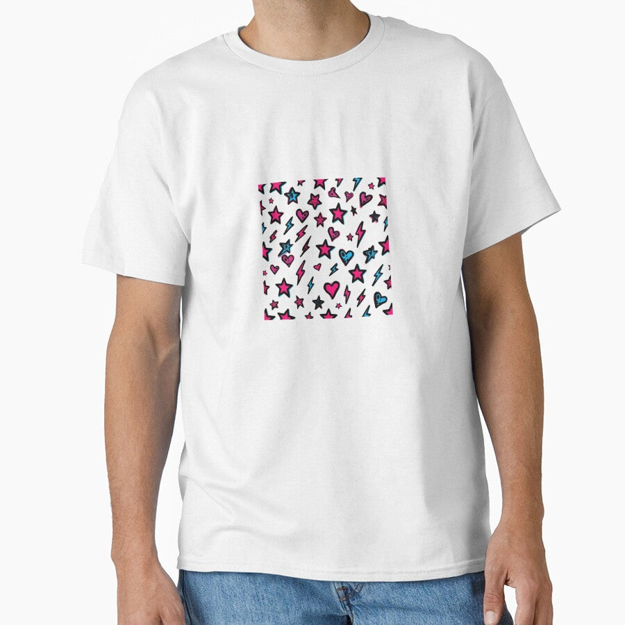 Y2K Pop Punk Stars Hearts and Lightning Pattern by - Adult & Kids T-Shirts, Sweatshirts & Hoodies apparel design preview 1
