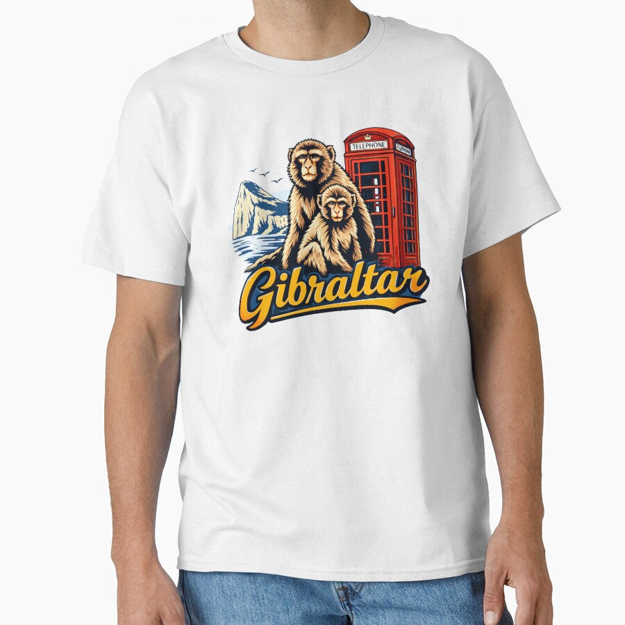 Gibraltar Monkeys Rock Coastal Travel Graphic by - Adult & Kids T-Shirts, Sweatshirts & Hoodies apparel design preview 1