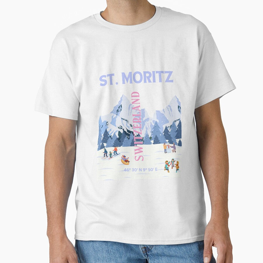 St. Moritz Travel Art, Switzerland by Magic Love - Adult & Kids T-Shirts, Sweatshirts & Hoodies apparel design preview 1