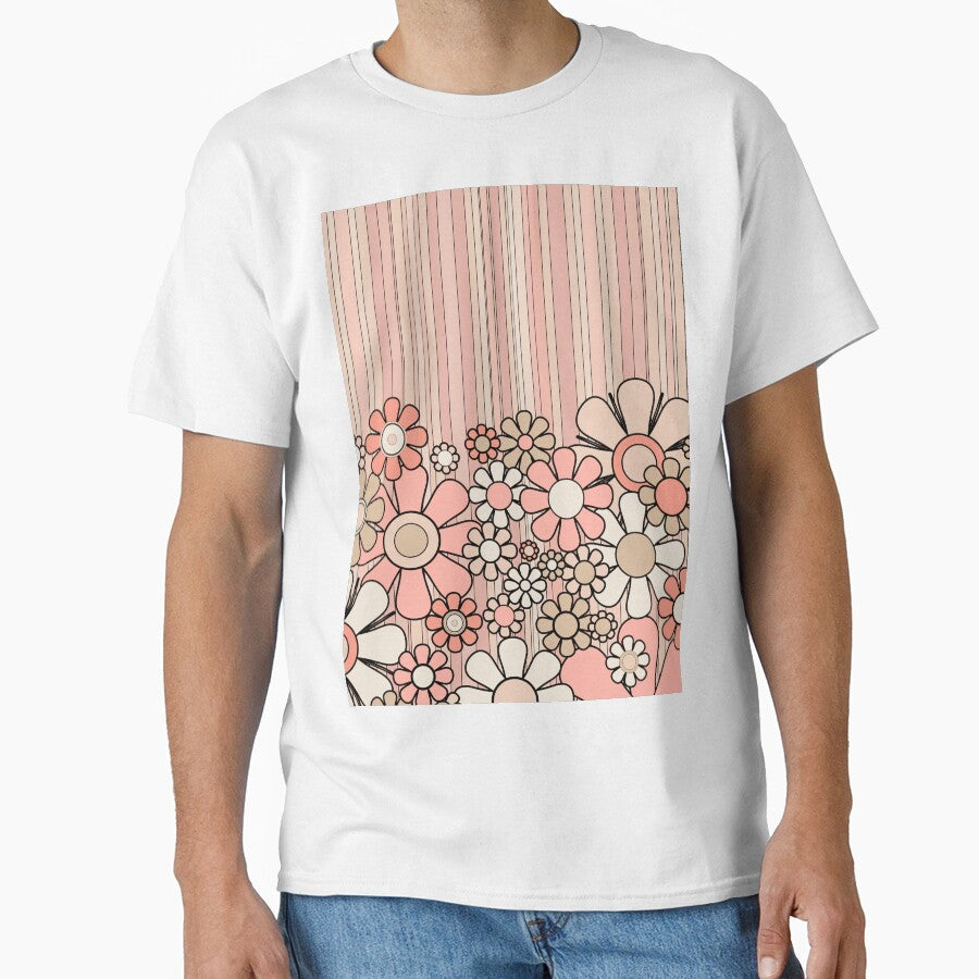 Groovy Retro Garden Flowers and Stripes Vintage - Adult & Kids T-Shirts, Sweatshirts & Hoodies apparel design preview 1