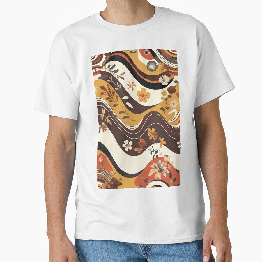 Retro Floral Waves Pattern in Earth Tones by - Adult & Kids T-Shirts, Sweatshirts & Hoodies apparel design preview 1