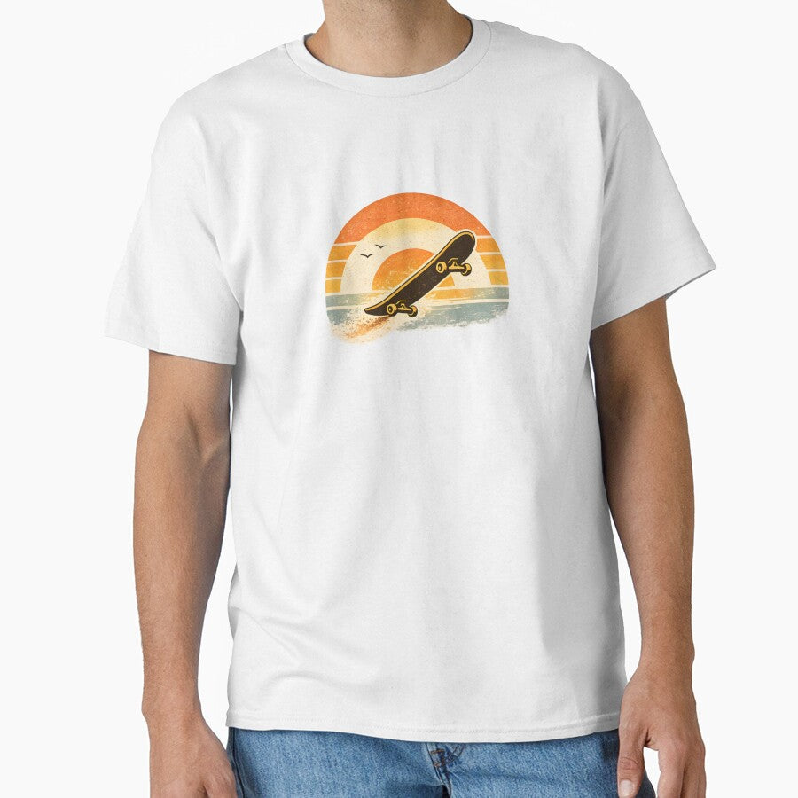 Retro Skateboard Silhouette 70s Sunset Design by - Adult & Kids T-Shirts, Sweatshirts & Hoodies apparel design preview 1