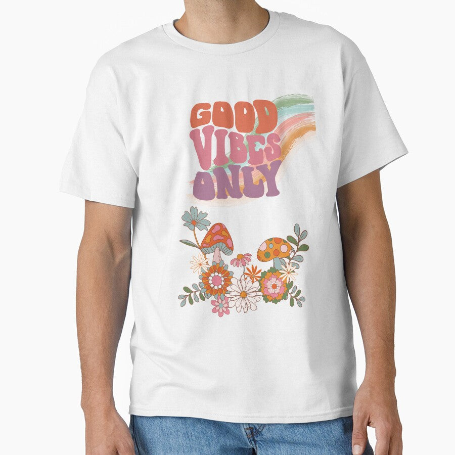 Good Vibes Only Trippy Retro Floral Mushroom Design - Adult & Kids T-Shirts, Sweatshirts & Hoodies apparel design preview 1