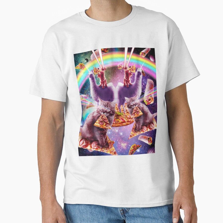 Laser Pizza Cat On Llama, Lazer Kitty Cats In Rainbow - Adult & Kids T-Shirts, Sweatshirts & Hoodies apparel design preview 1