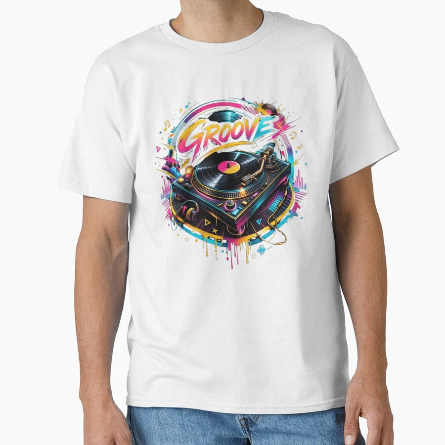 Groove Turntable Vinyl Neon Design by Dogandesighn - Adult & Kids T-Shirts, Sweatshirts & Hoodies apparel design preview 1