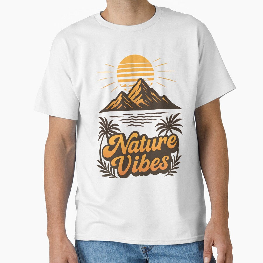 Vintage Nature Vibes Sunset Mountains Palms by ARS - Adult & Kids T-Shirts, Sweatshirts & Hoodies apparel design preview 1