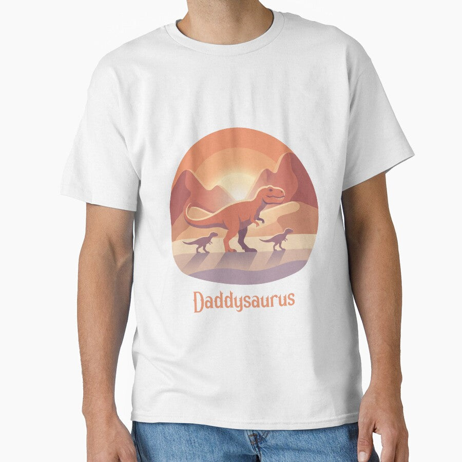 Retro Daddysaurus Sunset Dino Family Silhouette by - Adult & Kids T-Shirts, Sweatshirts & Hoodies apparel design preview 1