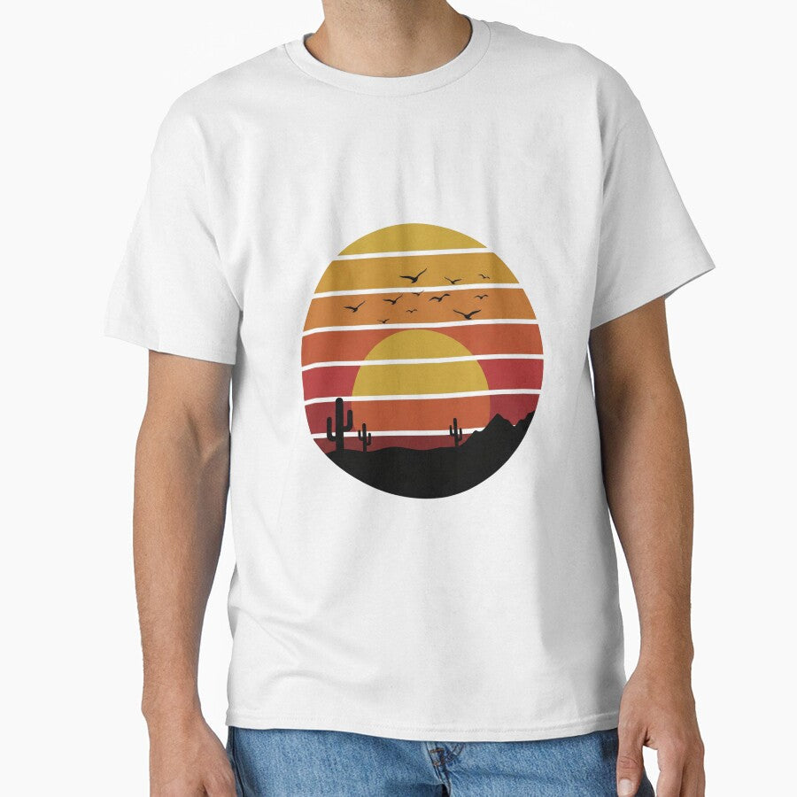 Retro Sunset Desert Cactus Landscape by Opal Aura - Adult & Kids T-Shirts, Sweatshirts & Hoodies apparel design preview 1