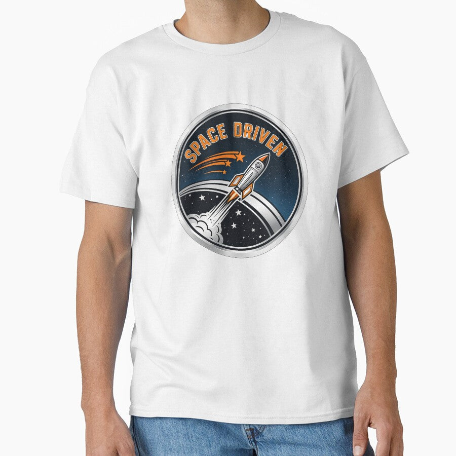 Space Driven Rocket Badge Retro Launch Design by - Adult & Kids T-Shirts, Sweatshirts & Hoodies apparel design preview 1