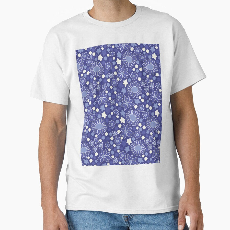RETRO FLOWER POWER DARK BLUE by blomastudios - Adult & Kids T-Shirts, Sweatshirts & Hoodies apparel design preview 1
