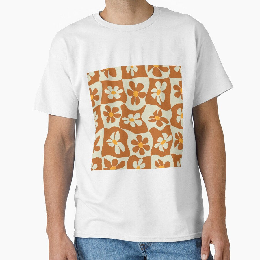 Retro flowers groovy pattern orange by - Adult & Kids T-Shirts, Sweatshirts & Hoodies apparel design preview 1