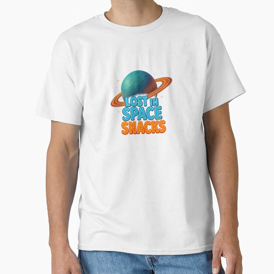 Lost in Space Snacks Retro Neon Planet 3D Design by - Adult & Kids T-Shirts, Sweatshirts & Hoodies apparel design preview 1