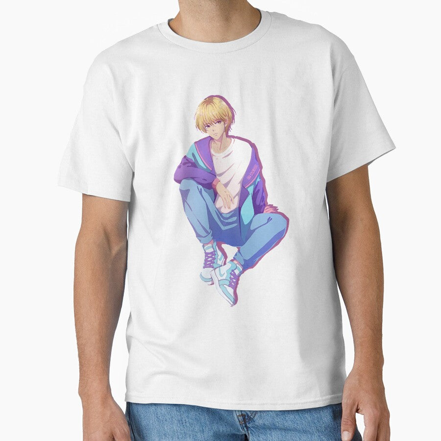 The stylish anime boy from 90s (purple background) by - Adult & Kids T-Shirts, Sweatshirts & Hoodies apparel design preview 1