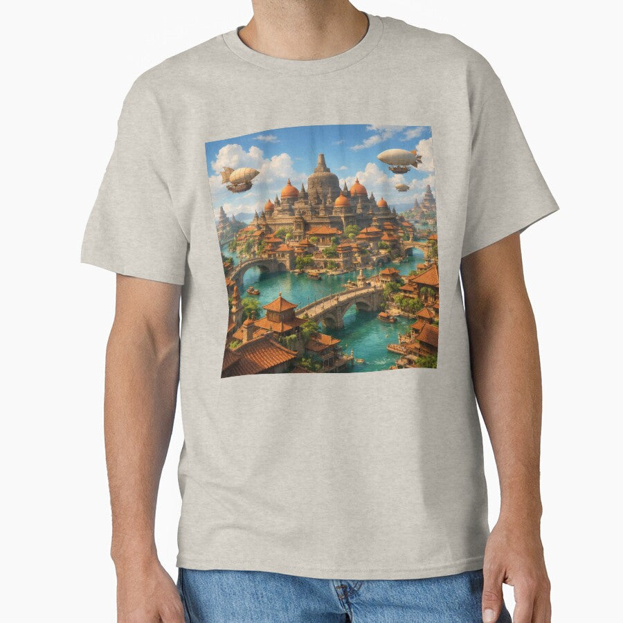 Fantasy Java Sky City Magical Island Cityscape Wall - Adult & Kids T-Shirts, Sweatshirts & Hoodies apparel design preview 1