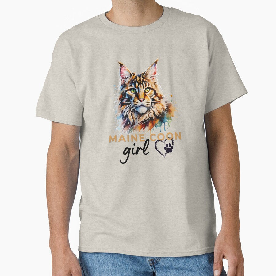Maine Coon Girl Watercolor Design Colorful Fluffy Cat - Adult & Kids T-Shirts, Sweatshirts & Hoodies apparel design preview 1