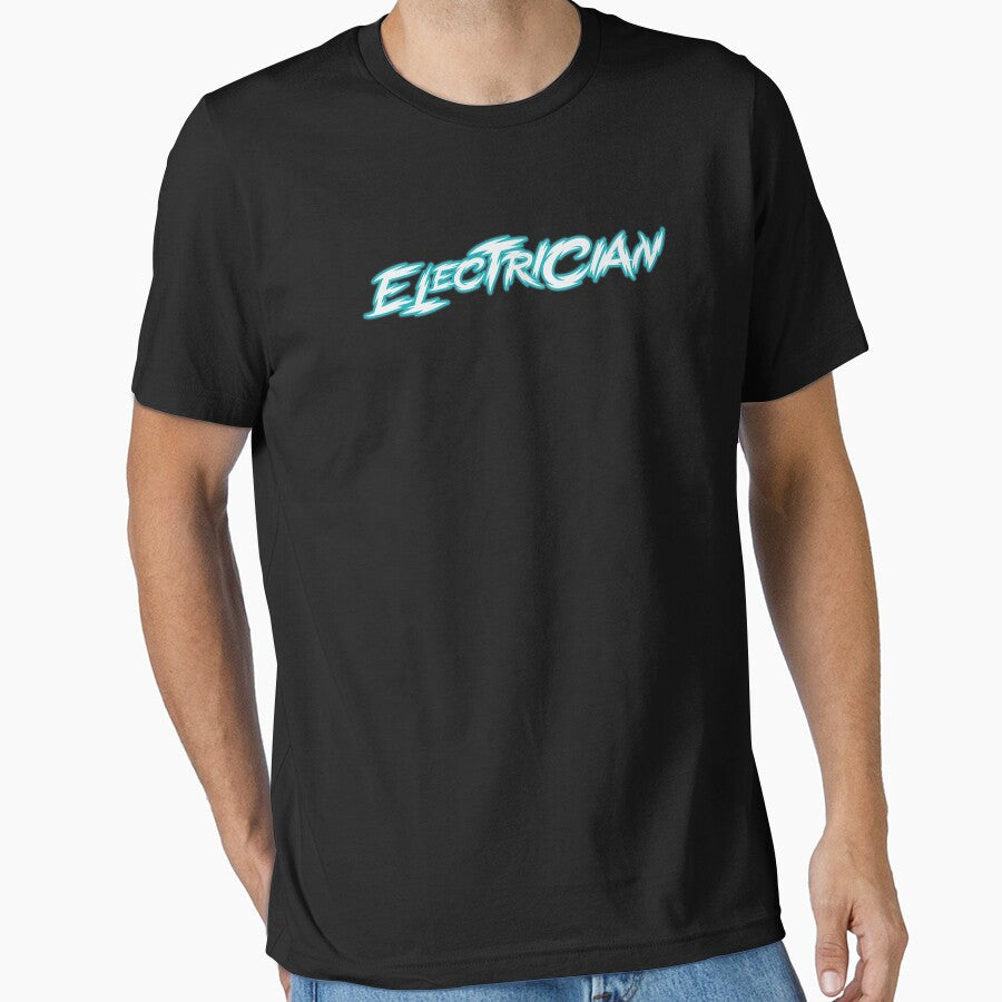 Electrician Neon Blue Text by Whimsical Thinker - Adult & Kids T-Shirts, Sweatshirts & Hoodies apparel design preview 1