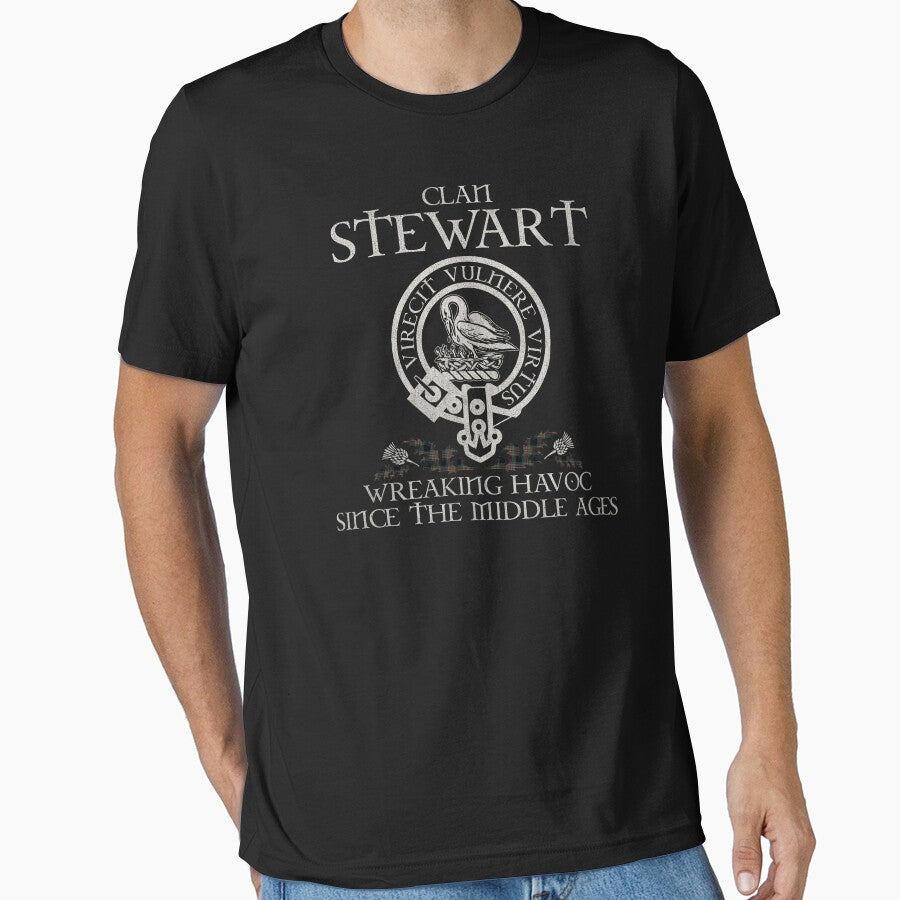 Clan Stewart crest Scottish surname tartan Thistle - Adult & Kids T-Shirts, Sweatshirts & Hoodies apparel design preview 1